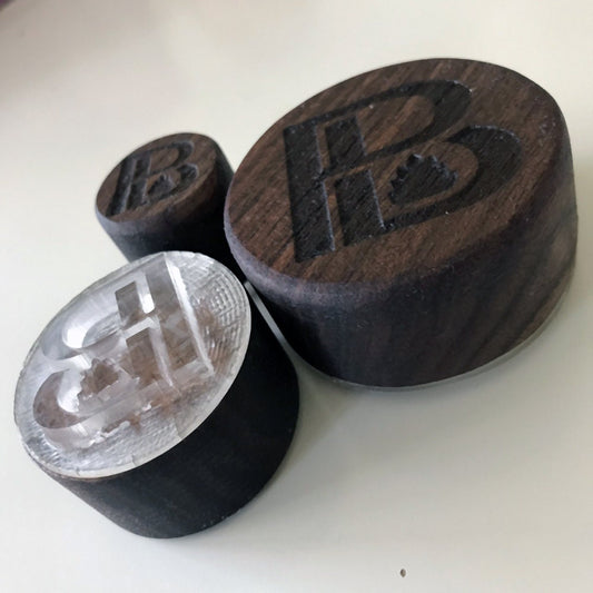Soap stamp made from Acrylic and Walnut.  (customize with your logo)