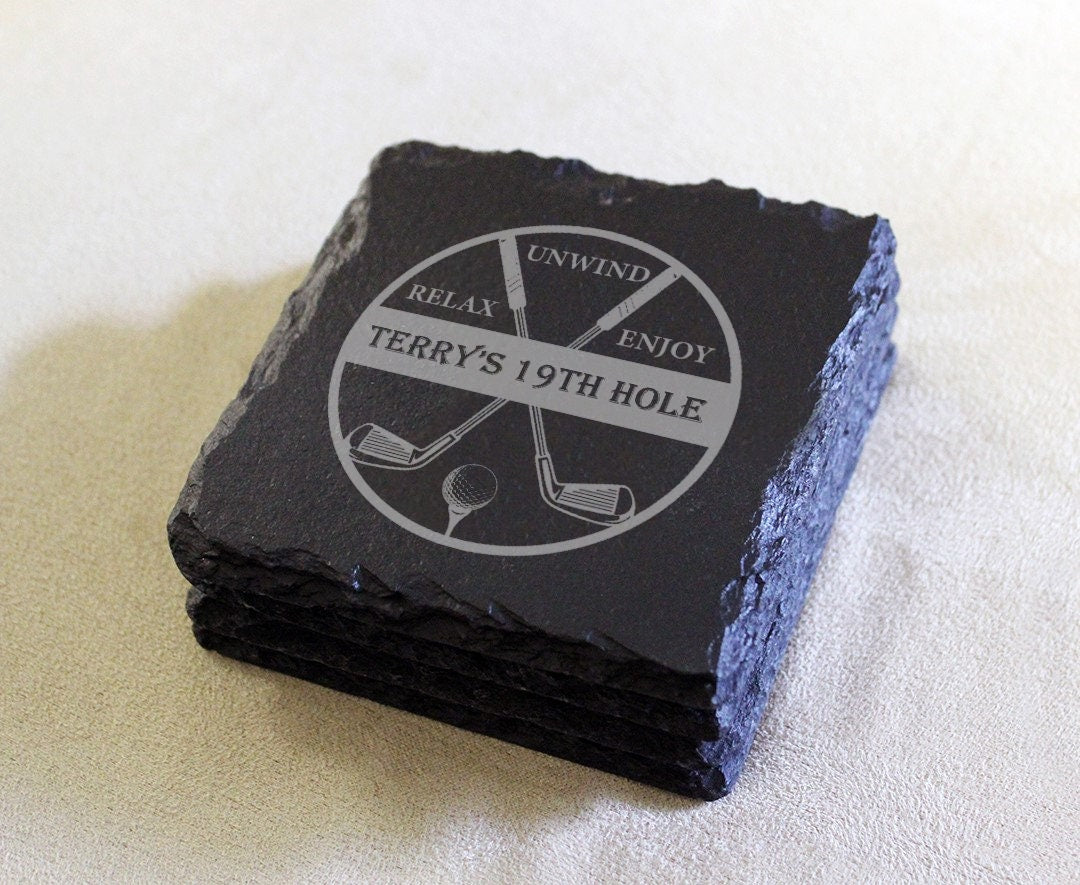 Golf fan slate coasters - 3 styles - set of four