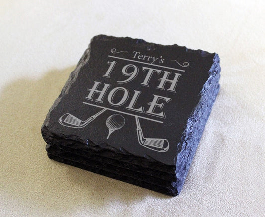 Golf fan slate coasters - 3 styles - set of four