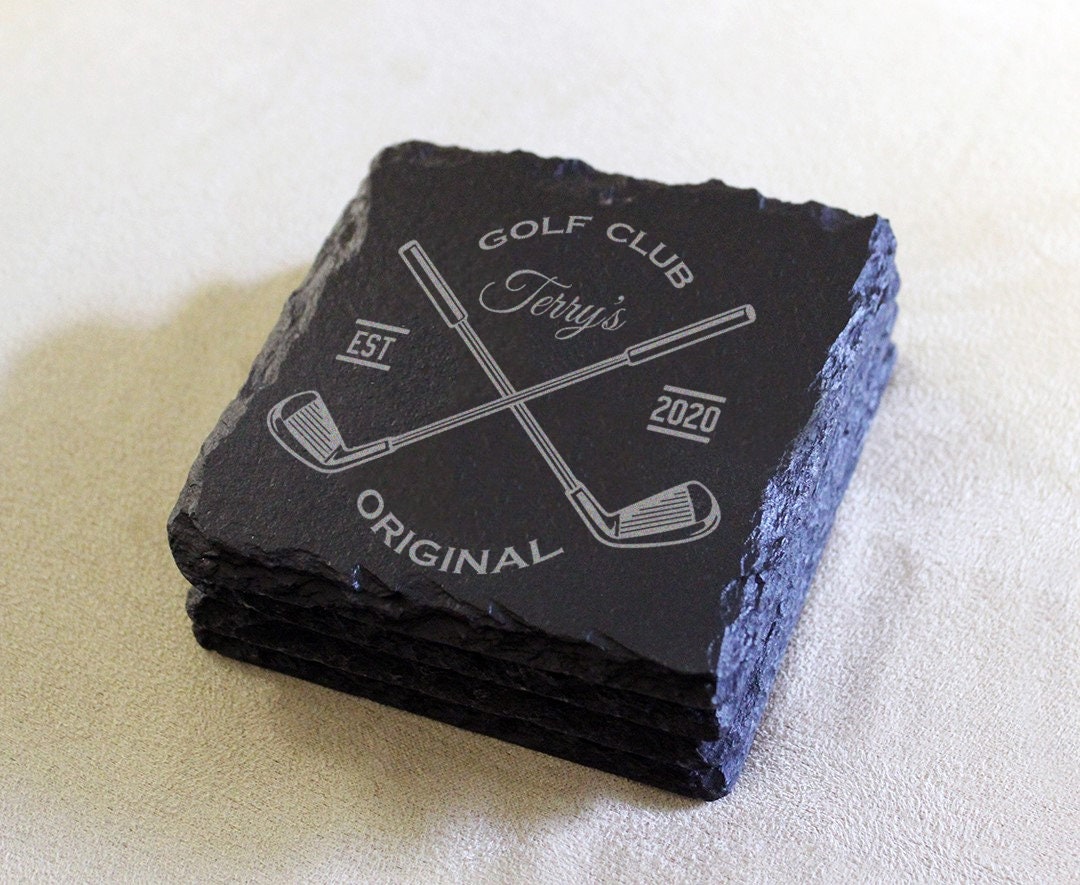 Golf fan slate coasters - 3 styles - set of four