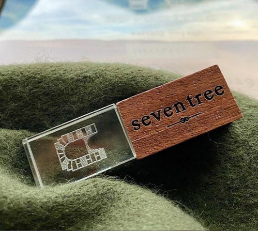 16gb USB key - Walnut / glass.  Add customization - Wedding or Special Occasion Gift